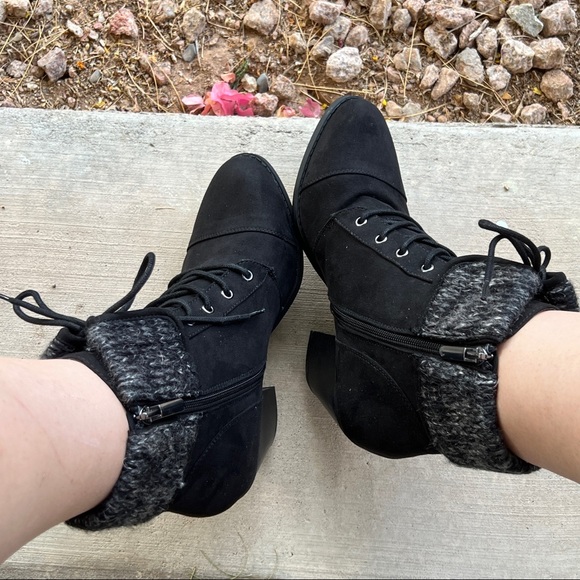 Torrid Sweater Cuff Black Vegan Leather Ankle Heeled Boots Booties - Picture 6 of 8